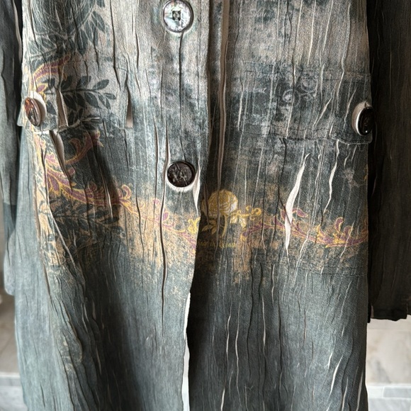 Me’chant Gray Multcolored Floral Pleated Coat Size XL - Picture 4 of 12